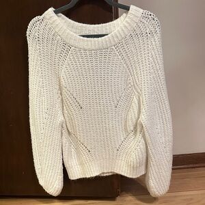 Express Cream Open-Knit Scoop Neck Sweater